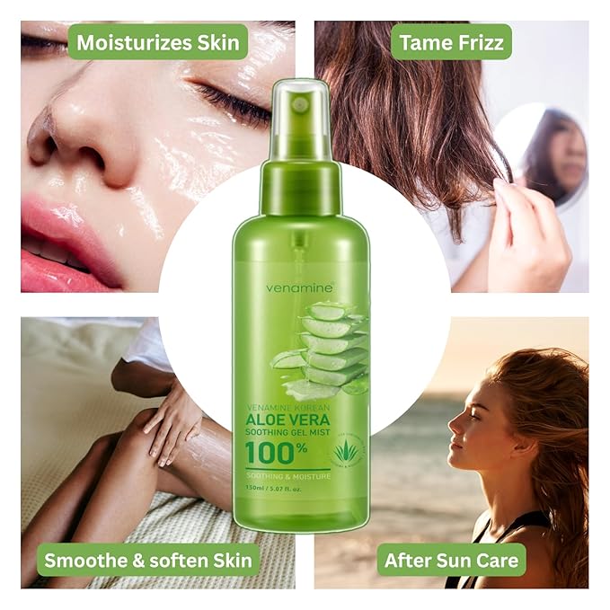 VENAMINE Korean Aloe Vera Soothing & Moisture 100% Gel Mist, 150 Gram
