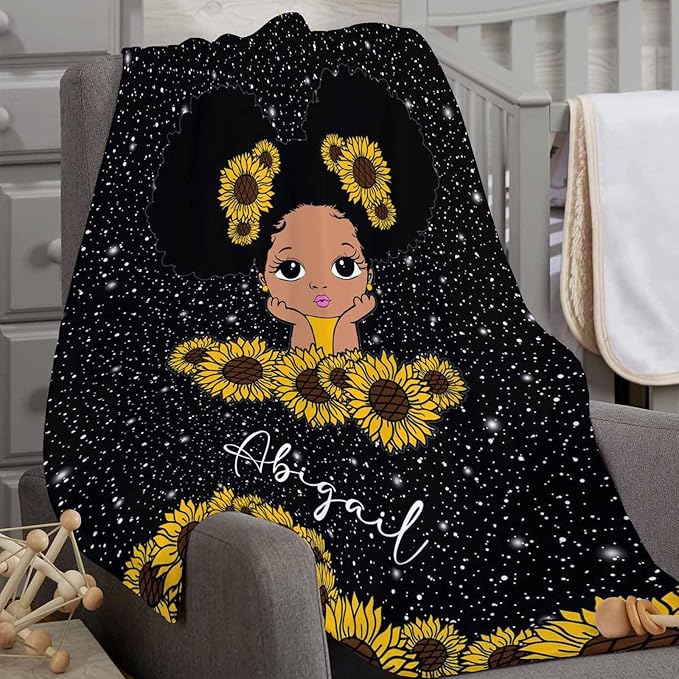 Personalized Blankets with Name for Girls Print Blanket Flannel Personalized Gifts for Girl Daughter Mom Grandma Super Soft Throws and Blankets Black Girl Blanket Birthday Gift