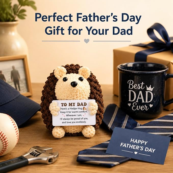 Birthday Gift for Dad Handmade Crochet Hedgehog Gifts | Father Day Dad Gifts from Daughter Son Birthday Cute Small Gifts for Dads,Thanksgiving, Christmas Decoration Gift for Men