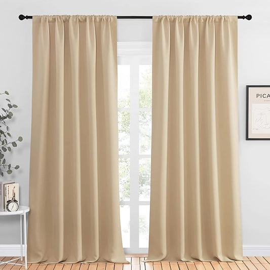 NICETOWN Room Darkening Curtains for Bedroom - Home Decoration Privacy Protection Thermal Insulated Solid Drapes/Draperies for Sliding Glass Door (Biscotti Beige, Set of 2, 52 x 95 inches)