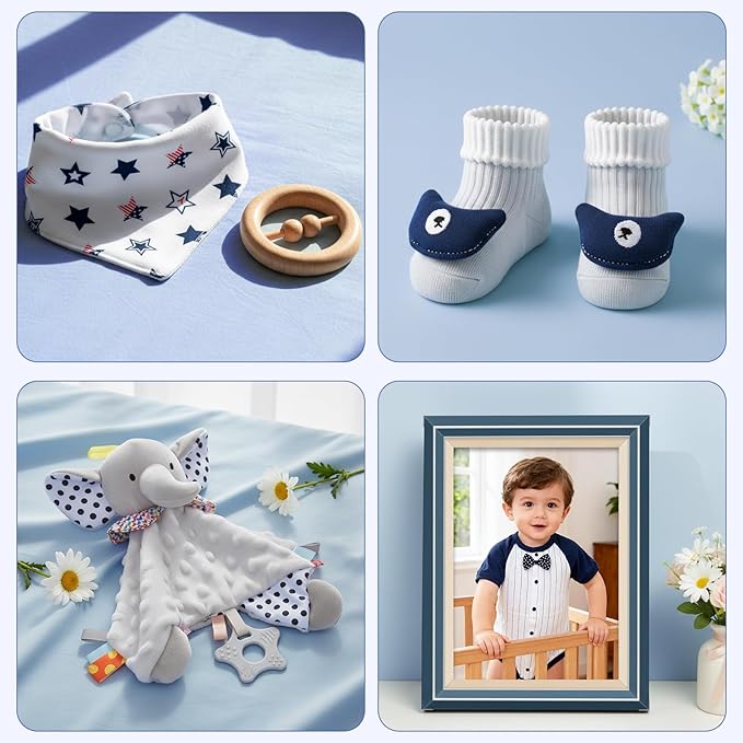 Baby Gift Basket for Newborn Girls & Boys, Baby Shower Gift Set for Boy, Newborn Baby Boy Essentials, Welcome Home, Gender Reveal Gifts for New Parents, Blue Gift Box