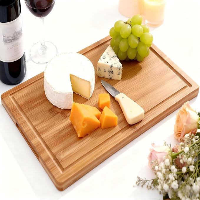 Bamboo Cutting Board for Kitchen,Cutting Boards with Juice Groove and Handles, Wooden Chopping Board for Meat, Cheese, Fruit & Vegetables,Gift for Wedding, Housewarming,Christmas