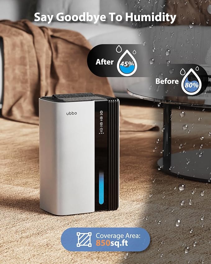 Dehumidifiers for Home, 850 sq.ft 95oz Dehumidifier with Drain Hose Timer Sleep Mode Auto-Off 7 Colors Light, Dehumidifiers for Basements Bathroom Bedroom RV White
