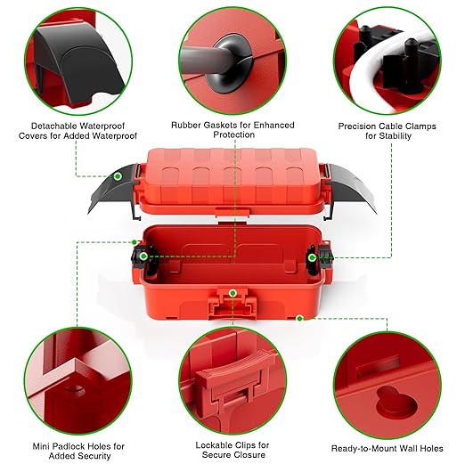 Flemoon [2 Pack] IP55 Small Outdoor Electrical Box Waterproof (Inner 5.9 x 3.2 x 1.8inch), Extension Cord Cover with Detachable Awning Covers for Plug, Outlet, Holiday Lights, Red