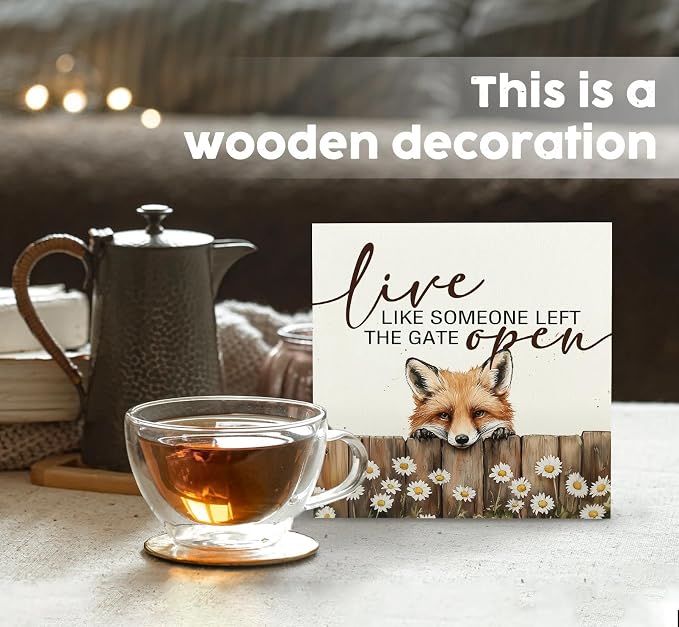 Fox Wooden Box Sign - Rustic Farmhouse Live Like Someone Left the Gate Open Signs for Home Decor,Farm Cottagecore Animal Office Kitchen Bedroom Decor,Fox Gifts for Women Men, 8x8