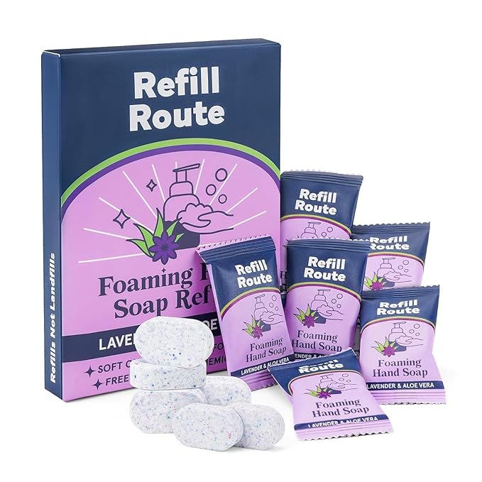 Foaming Hand Soap Refills, Foaming Soap Refill 12 Pcs(Make 12x8 fl oz Bottles), Plant-Based Foam Cleaner, Skin-Friendly Hand Wash Tablets, Vegan, Cleansing & Moisturizing, Lavender Scent