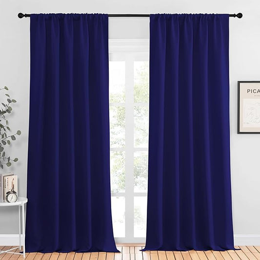 NICETOWN Blackout Curtains for Living Curtains, Navy Blue, 2 Panels, 52 by 95, Room Darkening Window Curtain Panels, Easy-Care Solid Thermal Insulated Draperies/Drapes for Daughter Room