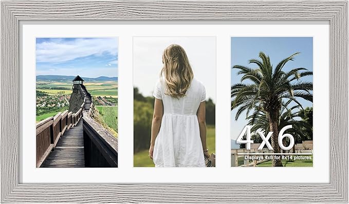 8x14 Collage Picture Frame 4x6 Collage Picture Frame Displays Three 4x6 inch Photos or 8x14 (Without Mat) for Available Horizontal Wall Mounting Display and Vertical Grey