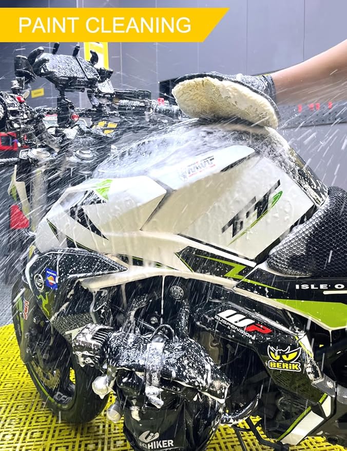 Motorcycle Dirtbike Wash Kit - Premium Cleaning and Detailing Set for Mudguard, Rims and Paint. Includes Motorcycle Cleaner (19 oz),Chain Clean (10 oz) Dry Lubricant (30ML)