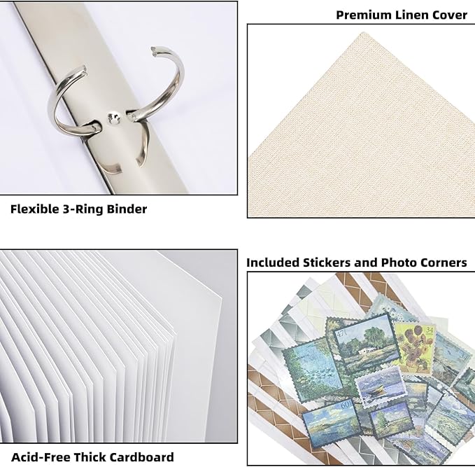 Vienrose Photo Album Scrapbook, 3 Ring 8" x 10" Linen Cover Kraft Paper Memory Book with 30 Sheets 60 Pages, Scrapbook Set for Wedding, Anniversary, Family, Travel, Beige