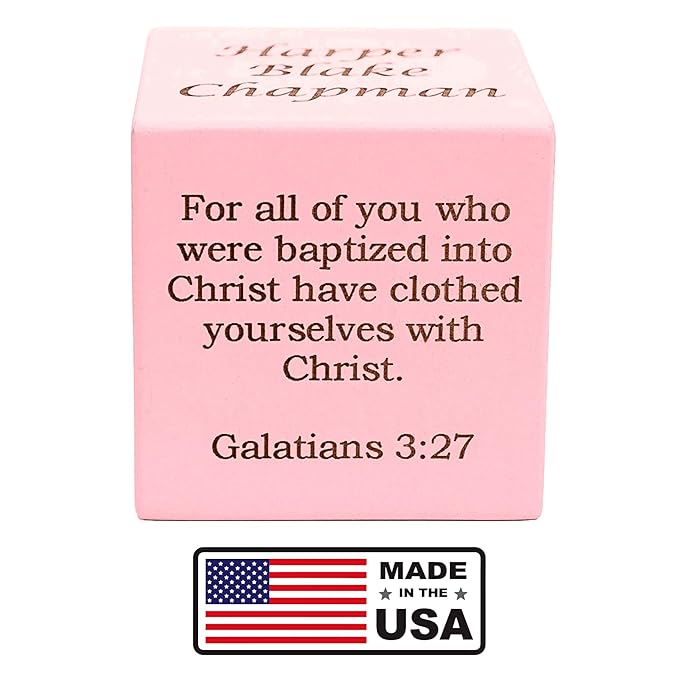 Personalized Pink Baby Baptism/Dedication/Christening Wood Block, Choose From 3 Sizes, Baptism Gift For Girl, Baby Dedication Gifts, Unique Baptism Gifts (2.5" pink)
