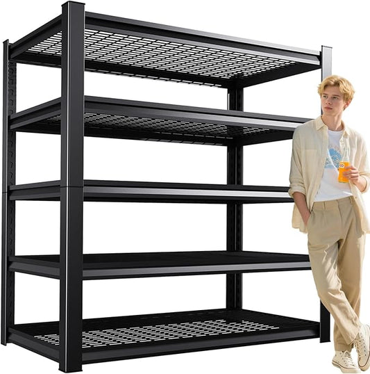 5-Tier Garage Shelving Heavy Duty, 3000LBS Garage Shelves, Adjustable Metal Shelving Unit, Easy Assembly Garage Storage Shelves, Utility Storage Rack Shelf, Black, 72" H×59" W×20" D