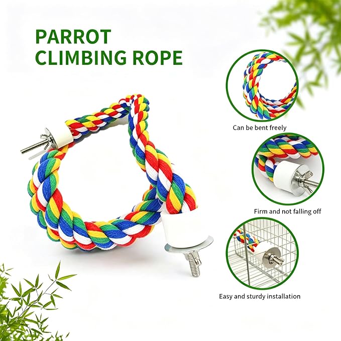 Bird Perch,Bird Rope Perch & Rope Perch 24‘’/41'' | bird perches for cage,Rope Perch for Conures,Parrots,Cockatiel,Lovebird,Budgerigar,Parakeet rope perches for cage