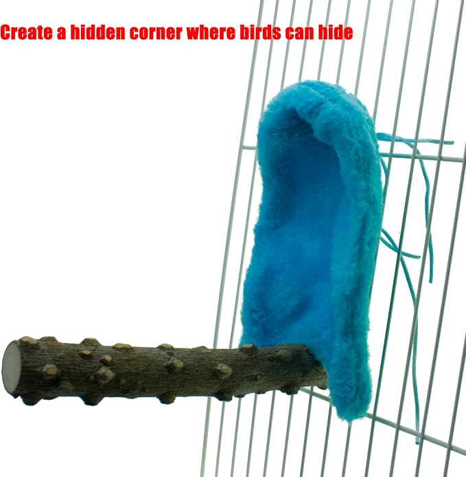 Corner Fleece Bird Blanket Cozy Bird Bed Warmer Parrot House Cage Snuggle Hut Bed Hanging Hammock Toy for Parakeet Cockatiel Conure Pigeon Lovebirds Small Animals Shelter Plush Bedding(Blue/M)