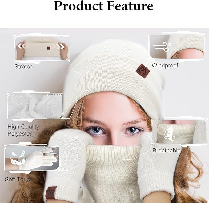 mysuntown Winter Beanie Hat Scarf and Touch Screen Gloves 3-Piece Set, 2025 Cold Weather Knit Fleece Lined Warm Unisex Sets