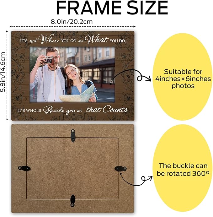 Wood Photo Frame Inspirational Gifts for Women, Men & Friends - Couples & Family Gifts - 4 x 6 Picture Frame for Home, Office & Holiday Decor