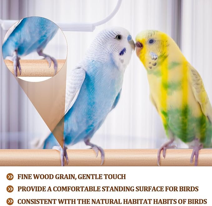 Sintuff Bird Perches for Cage Accessories, Wooden Perch Rods Replacement with Double Head Slots, 0.6 Inch Diameter Natural Wood Stand for Parrot Macaw Cockatoo Parakeet (15 Inches,18 Inches,8 Pcs)