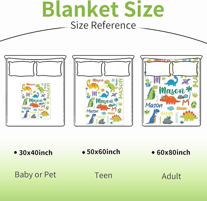 Personalized Dinosaur Blanket with Name for Boys, Custom Name Blanket for Teen Dino, Soft Flannel Dinosaur Blankets Customized Gift for Birthday 50"x60"