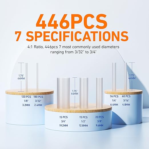 TKDMR 446 Pcs Heat Shrink Tubing Kit - 4:1 Ratio Adhesive Lined, Marine Grade Shrink Wrap,Industrial Heat Shrink Tubing,Clear