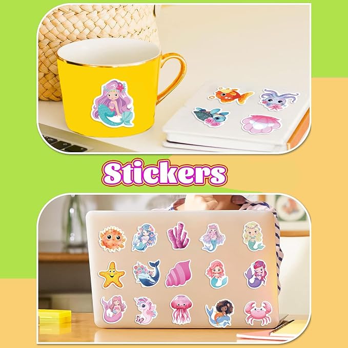 50Pcs Mermaid Sticker, Cute Marine Organism Stickers for Kids Teens Adults, Vinyl Cartoon Pink Animals Decals Kawaii Sticker for Decor Water Bottles Laptops Guitar Scrapbook (Mermaid)