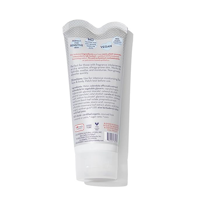 California Baby Super Sensitive Unscented Cream | 100% Plant-Based Moisturizer | Soothing Baby Lotion For Newborn | Hypoallergenic | 2.9 oz / 82 g