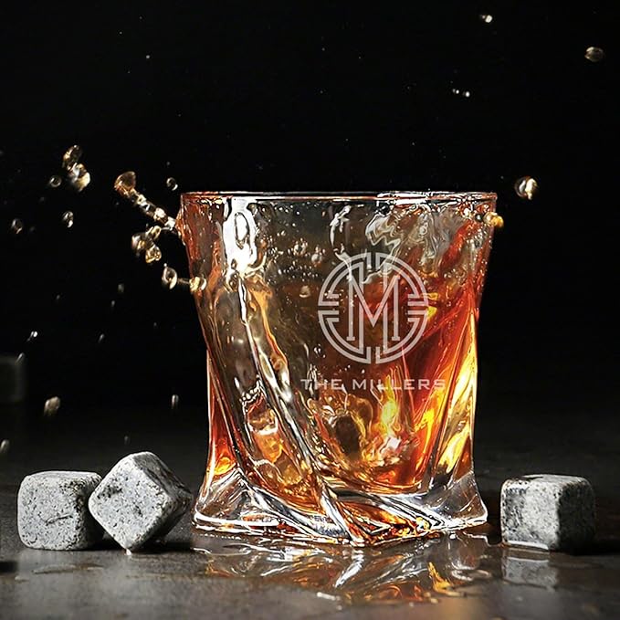 HomeWetBar Personalized Whiskey Decanter Set with Engraved Rocks Glasses & Luxury Wooden Box Set - 7pc Whiskey Decanter Gifts for Men