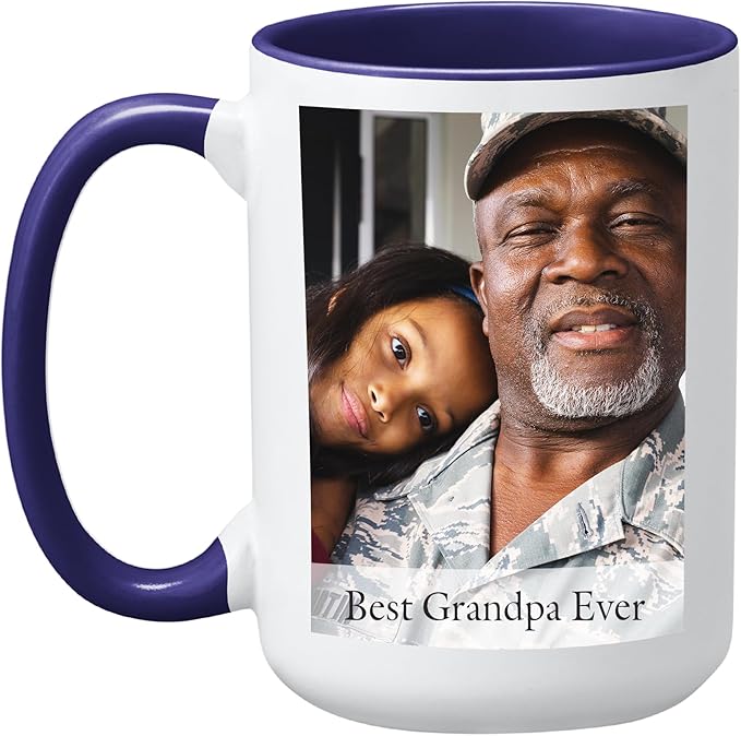 Let's Make Memories Personalized Photo Mug - Custom Coffee Mug - Your Photo & Text - For Any Occasion - Birthday - For Him - For Her - For Friend - Couples -15oz- Navy Handle