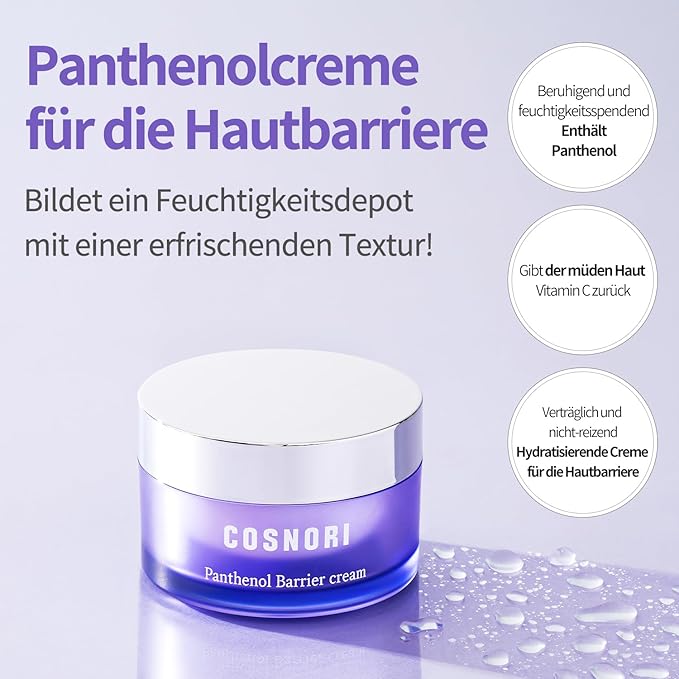 COSNORI Panthenol Barrier Cream - Strengthening Skin Barrier Face Moisturizer - with Panthenol and Kakadu Plum Extract – Calming and Hydrating for Damaged Skin – Irritation Free Formula, 1.69 oz.