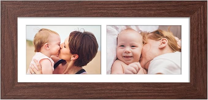 6x15 Picture Frame Display 2 opening 5X7 Double Picture Frame Collage,Multi Photo Frame with Mat,Plexiglass,Horizontal and Vertical Formats for Wall Decor,Walnut Wood Grain