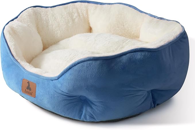 Asvin Medium Dog Bed for Medium Dogs, Cat Beds for Indoor Cats, Pet Bed for Puppy and Kitty, Extra Soft & Machine Washable with Anti-Slip & Water-Resistant Oxford Bottom, Light Blue, 25 inches