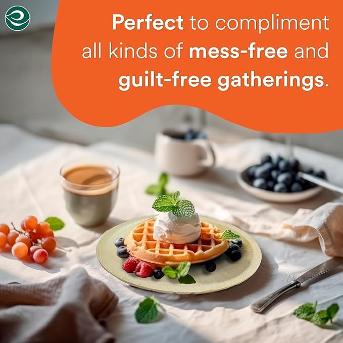 ECO SOUL 400 Count Round Palm Leaf Plates of 6 Inch - Disposable, Eco-Friendly, Biodegradable Bamboo Plates - Perfect for Parties, Catering, Weddings & Large Events