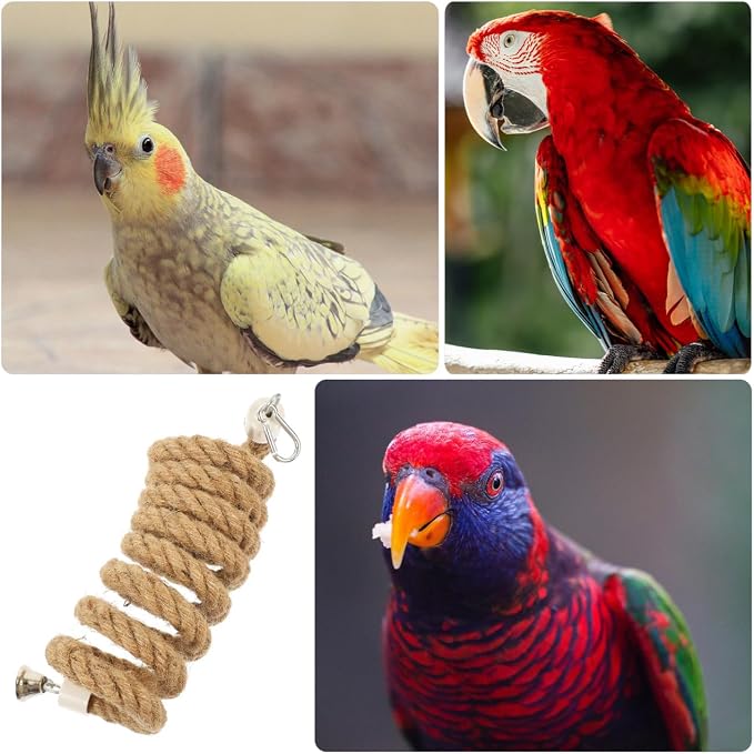LIOOBO 2M Bird Parrot Climbing Rope Perch Bungee Toy Flexible Cotton Rope Swing for Parakeet Cockatiel Conure African Grey Macaw Cage Accessories Spiral Hanging Stand