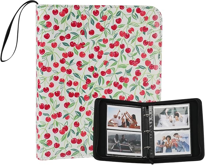 Photo Album 4x6 Pictures,120 Pockets Binder Premium Vegan Leather Cover for Family Wedding Anniversary Baby Kids Vacation. (Cherry Print)