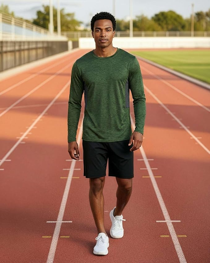 Real Essentials 4 Pack: Mens Long Sleeve Dry Fit T Shirts Hiking Fishing Workout Gym Work Sun UPF 50 Wicking Running Tee