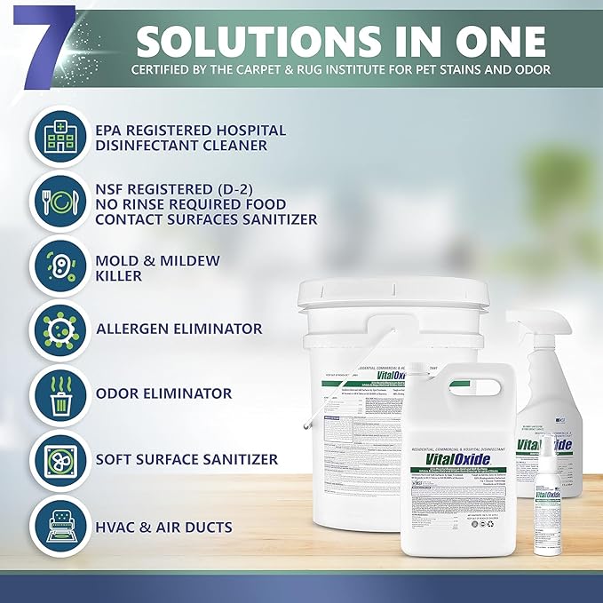 Vital Oxide Disinfectant, Deodorizer, Cleaner, Food-Contact Sanitizer, Virucide – (EPA registration #82972-1) – Kills Mold & Mildew, Eliminates Odors-2 Gallons