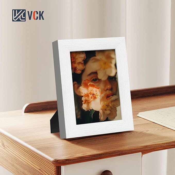 VCK 5x7 Picture Frames white Set of 6, Wide Border Wood Poster Frame, Multi-Directional Display Family Photos, Office Prints, Studio/Gallery Artwork, Woodgrain Series, Tabletop & Wall Hanging