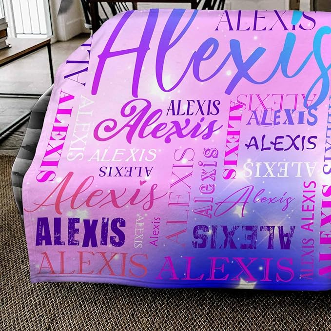 Personalized Blankets and Throws Custom Blanket with Name Purple Pink Gradient Pattern Customized Flannel Blanket for Kids Christmas Gifts for Teen Girls Boys