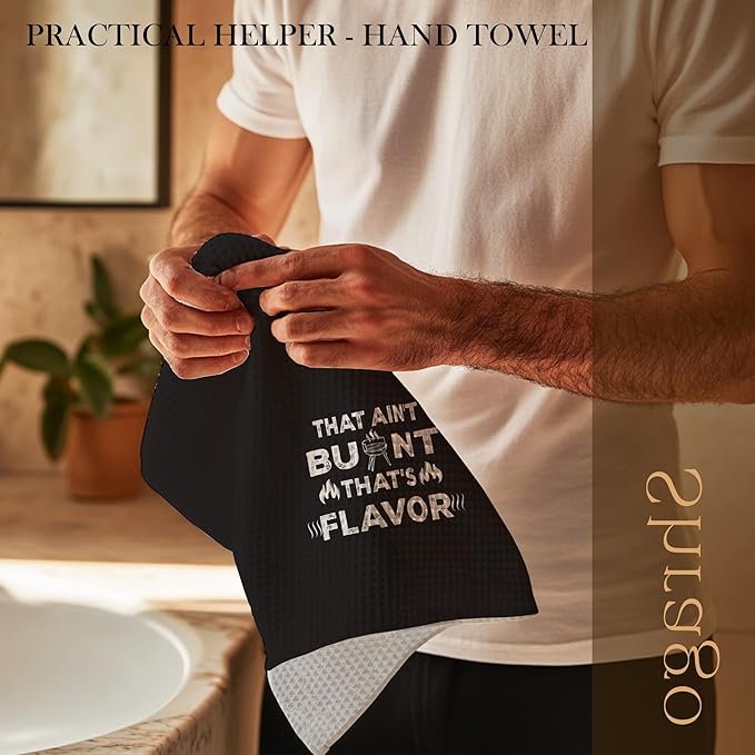 Funny Kitchen Towels, Grill Grilling Gifts for Men, BBQ Grilling Cooking Dish Tea Towels for Kitchen, That Ain't Burnt That's Flavor Decorative Hand Towel, 16x24 Inch