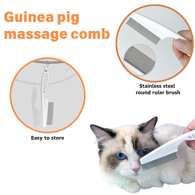 Guinea Pig Grooming Kit - Nail Clippers with Magnifying Glass & 2-Piece Fine-Tooth Comb Set for Small Animals, Rabbit, Hamster, Hedgehog, Ferret, Chinchilla, Sugar Glider (white)