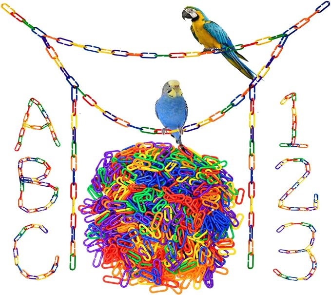 600Pcs Rainbow C-Clips Plastic Chain Links for Birds & Small Pets | Non-Toxic Safe & Durable. Chew-Resistant For Indoor/Outdoor. C-Clip Snaps Together Easily. Plastic Chain Toy For Small Pets