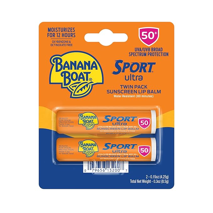 Banana Boat Sport Ultra SPF 50 Lip Sunscreen Twin Pack SPF Lip Balm Pack, Banana Boat Lip Balm SPF 50, Oxybenzone Free Sunscreen, Lip Sunblock, Travel Size Sunscreen for Lips, 20 Pack