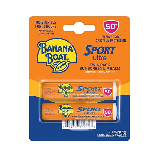 Banana Boat Sport Ultra SPF 50 Lip Sunscreen Twin Pack SPF Lip Balm Pack, Banana Boat Lip Balm SPF 50, Oxybenzone Free Sunscreen, Lip Sunblock, Travel Size Sunscreen for Lips, 20 Pack