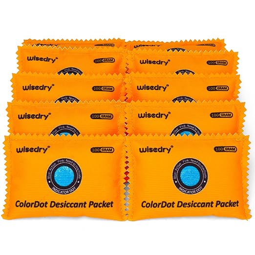 wisedry 100g [10 Packs] Rechargeable Desiccant Packs for Storage, Color Indicating Silica Gel Desiccant Packets, Reusable Moisture Absorbers Bags for Storage Bins, Suitcase, Gun Safe, Tool Box