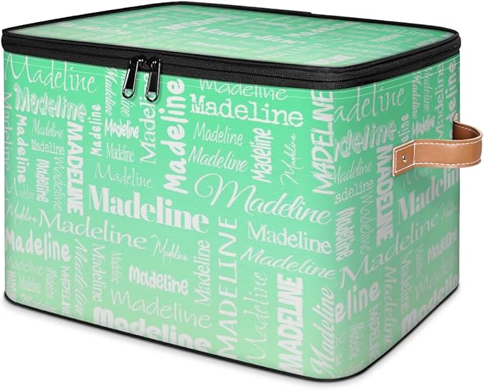 Custom Storage Basket with Name, Personalized Keepsake Box with Zipper Lid, Foldable Fabric Memory Bin Large capacity with Handle Green Gradient