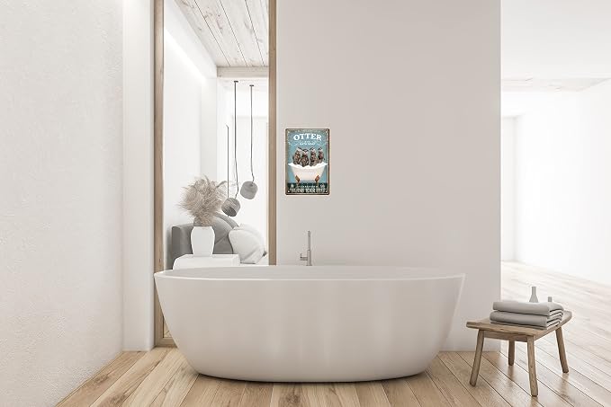Funny Otter Decor Vintage Bathroom and Bathtub Metal Tin Sign Decor Otter Pet lovers Gift Farm Home Bar Bathroom Man Cave Retro Wall Art Poster Sign Accessories 8x12 In