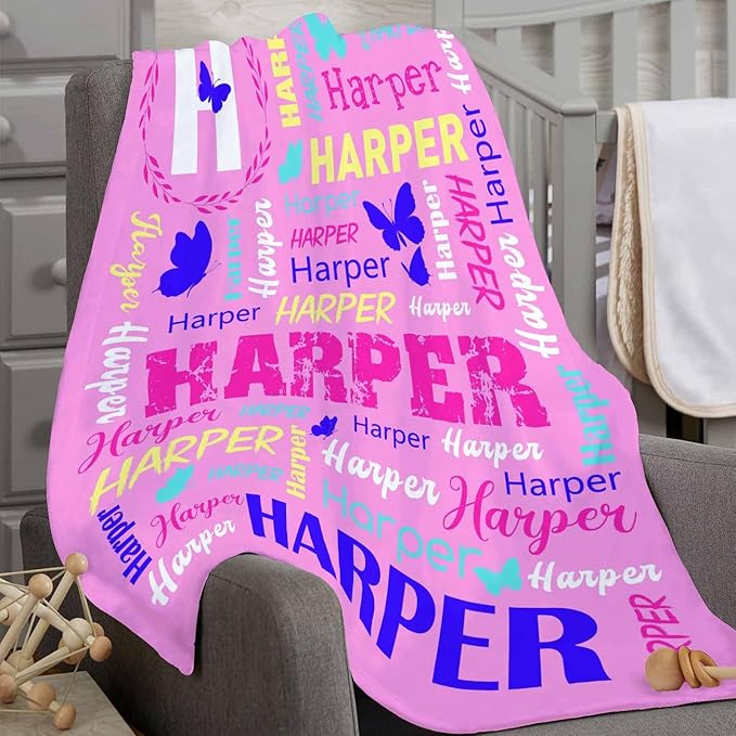 Ship Next Day, Personalized Baby Blanket for Boys Girls, Custom Butterflies Blanket with Name Super Soft Plush Flannel, Easter Christmas Brithday Gifts for Baby Shower Kids Toddlers Newborn