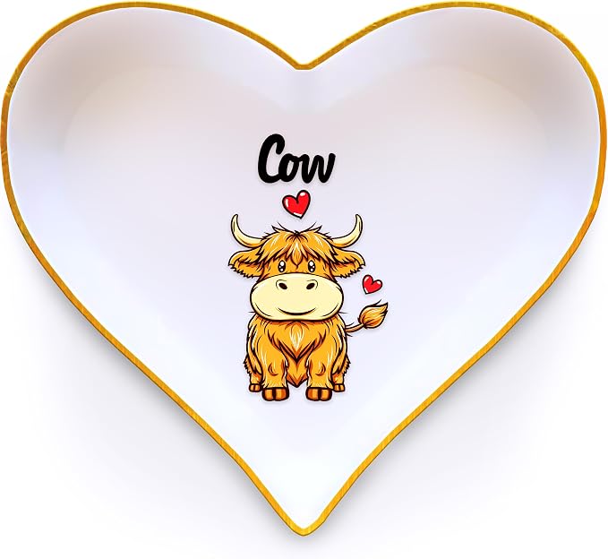 Highland Cow Ring Holder Dish Tray, Gifts For Women Teens Girls, Cow Lovers Themed Stuff Accessories Things Decor Merch, Home Room Ring Earrings Necklace Organizer Holder!