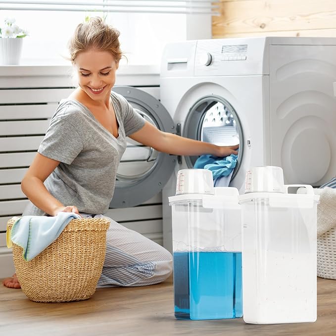 Laundry Detergent Dispenser-2 Pack, 78 oz Detergent Dispenser with 4 Removable Labels, Laundry Soap Dispenser for Laundry Room Organization and Storage, BPA Free & PET Plastic Clear