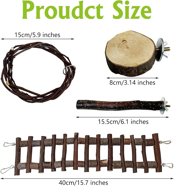 BNOSDM Sugar Glide Cage Accessories 6 Packs Wood Sugar Glider Toys Hanging Cage Ladder Sugar Glider Perch Stand Climbing Platform for Hamster Squirrel