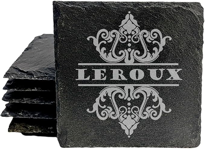 Rustic Refinement: Personalized Slate Coasters with Custom Text Design - Square Slate - Set of 4